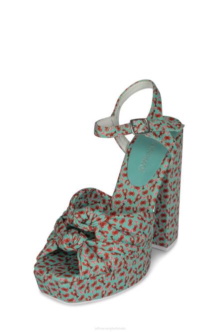 Jeffrey Campbell knoop-2day NDHB1199 platform sandaal aqua rode kreeft print vrouwen