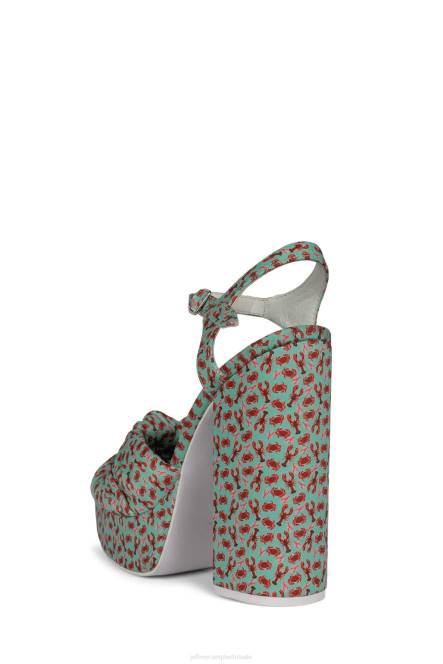 Jeffrey Campbell knoop-2day NDHB1199 platform sandaal aqua rode kreeft print vrouwen