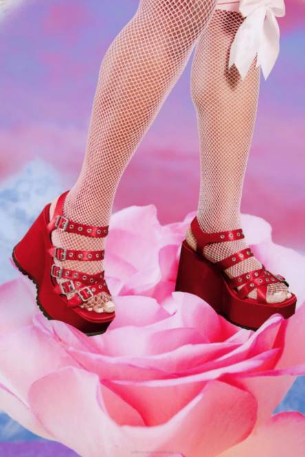 Jeffrey Campbell leegte NDHB1085 platform sandaal rood satijn vrouwen
