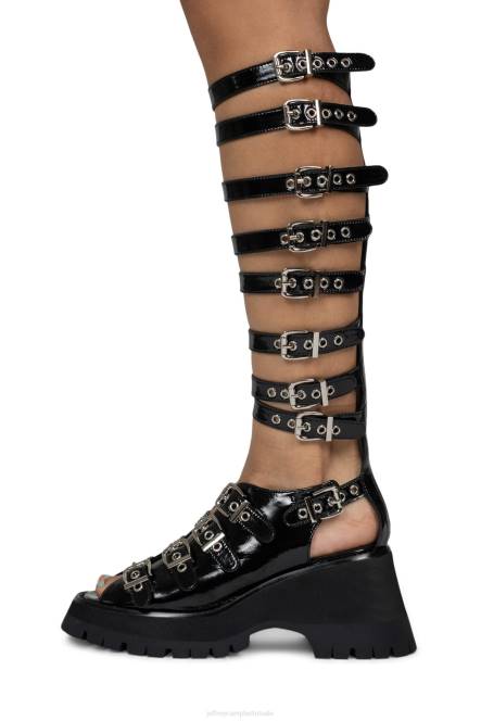 Jeffrey Campbell post-punk NDHB243 platform sandaal zwart gekreukt patent vrouwen