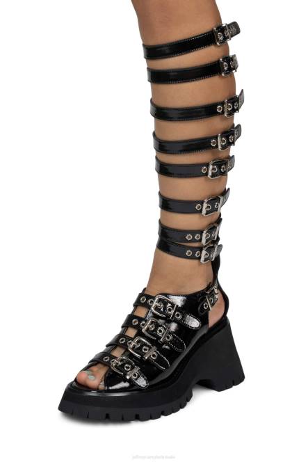 Jeffrey Campbell post-punk NDHB243 platform sandaal zwart gekreukt patent vrouwen
