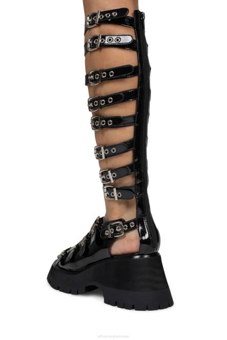 Jeffrey Campbell post-punk NDHB243 platform sandaal zwart gekreukt patent vrouwen