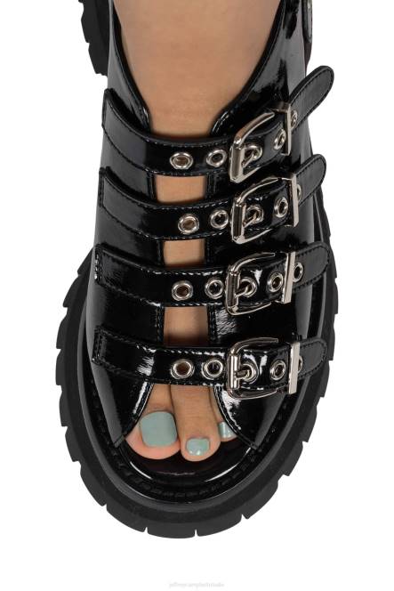Jeffrey Campbell post-punk NDHB243 platform sandaal zwart gekreukt patent vrouwen