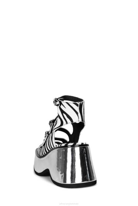 Jeffrey Campbell wvlngth-f NDHB224 platform sandaal zwart wit zebra zilver vrouwen